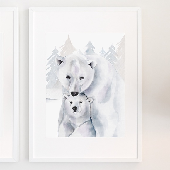 Watercolor Polar Bears Wall Art Illustration Print Poster Card Unframed - Picture 4 of 17